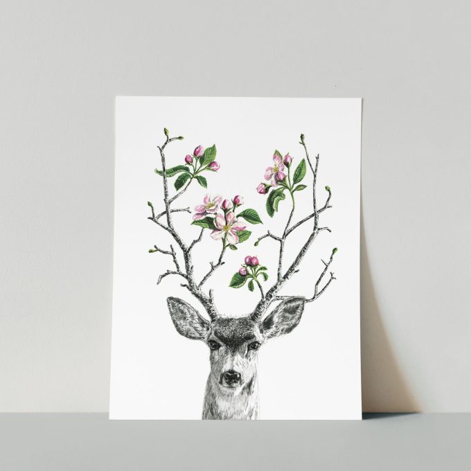 Apple Blossom Deer Print